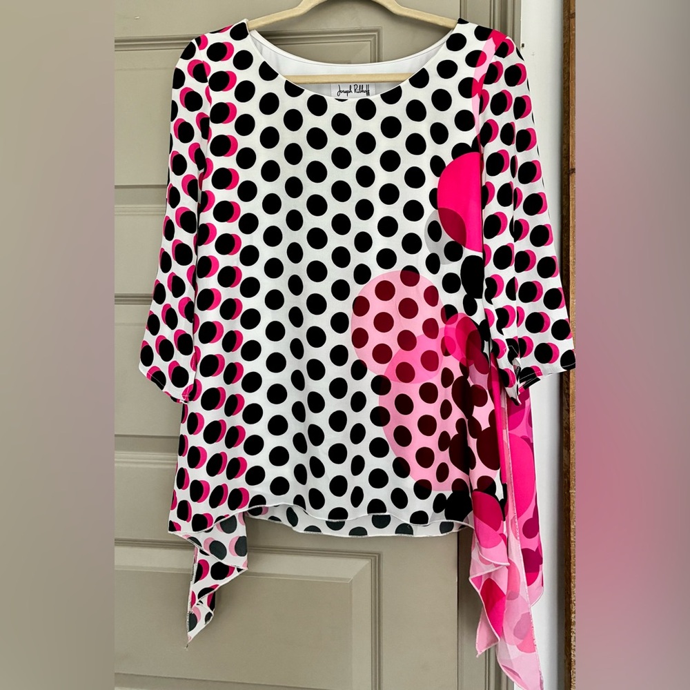 Joseph Ribkoff Black, White & Hot Pink Polka Dot Tunic